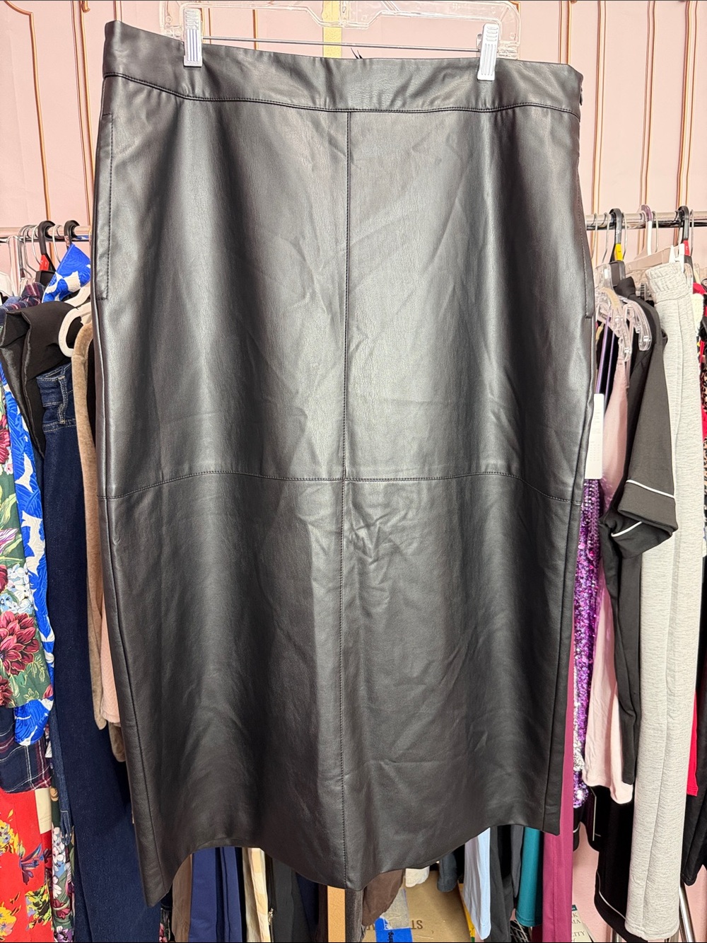 Primark Black Faux Leather Midi Skirt High Waisted Size 16 - Picture 2 of 5